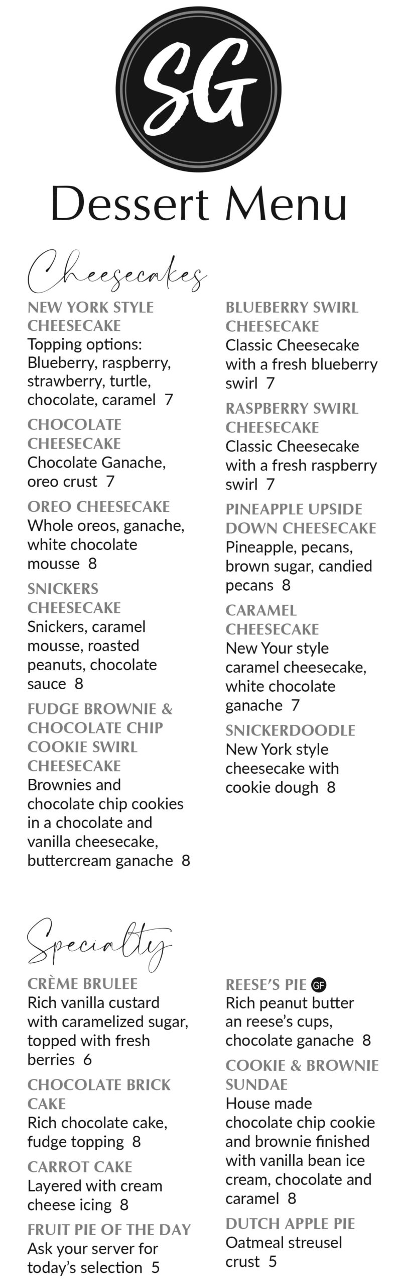 Dessert Menu