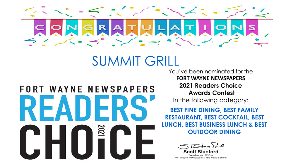 Fort Wayne Newspapers Reader's Choice Awards Summit Grill Kitchen