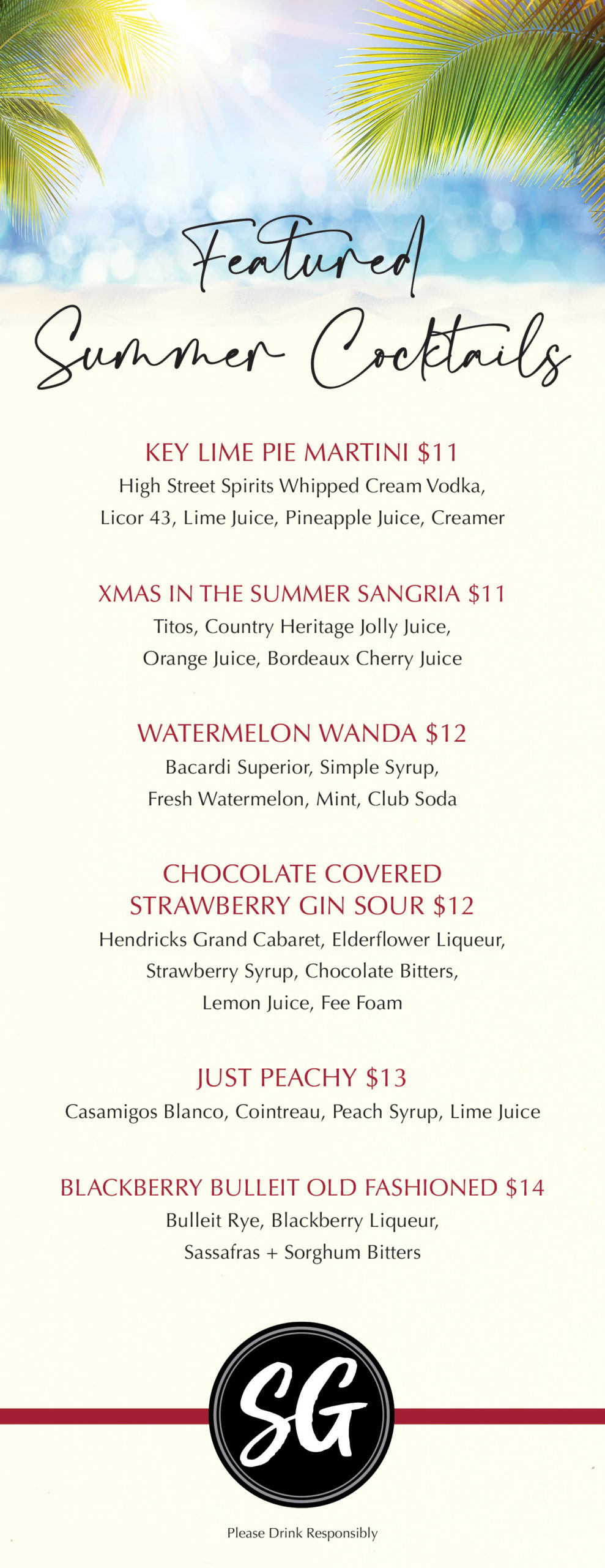 Summer Cocktail Menu