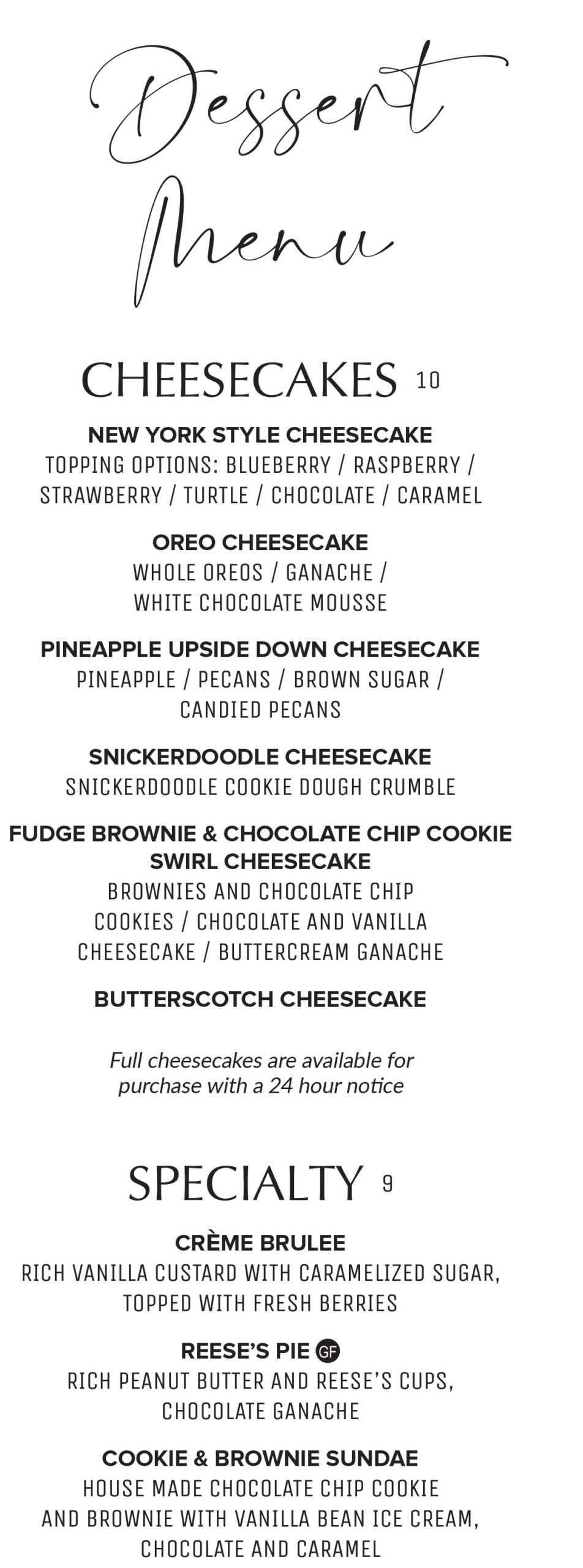 Summit Grill Dessert Menu