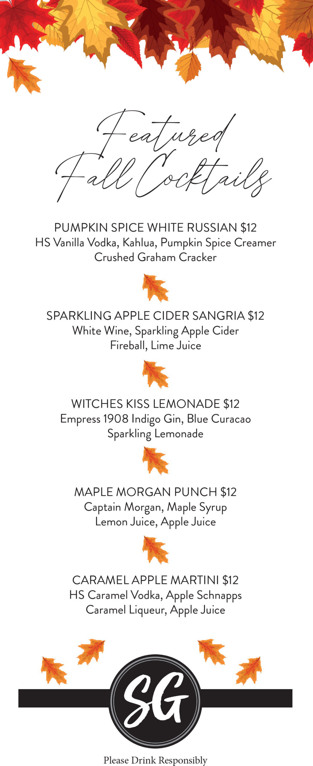 Summit Grill Fall Limited Time Offerings Cocktail Menu