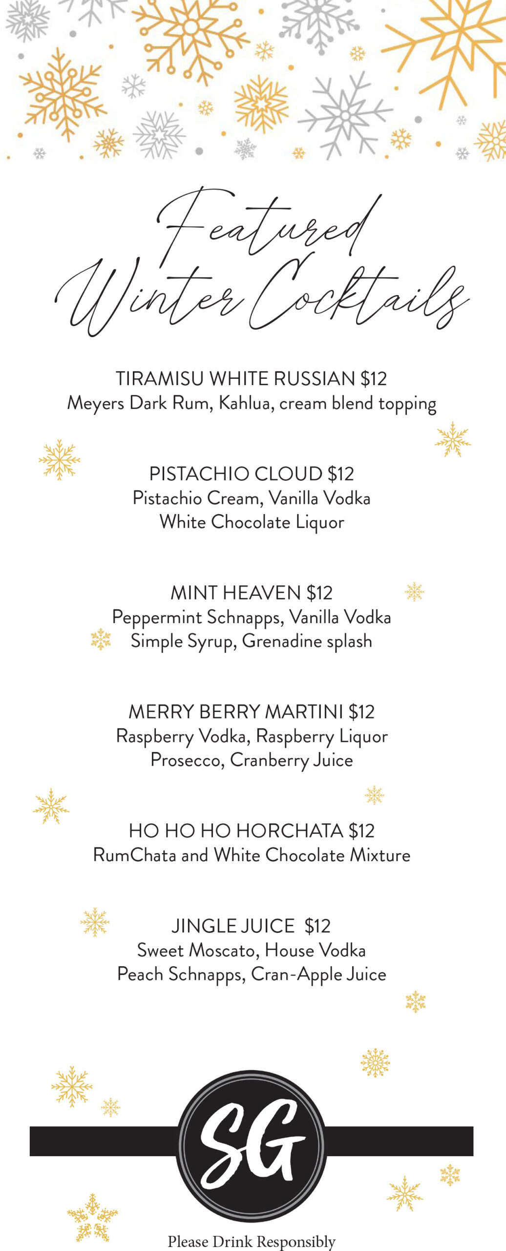 Winter Cocktail Menu