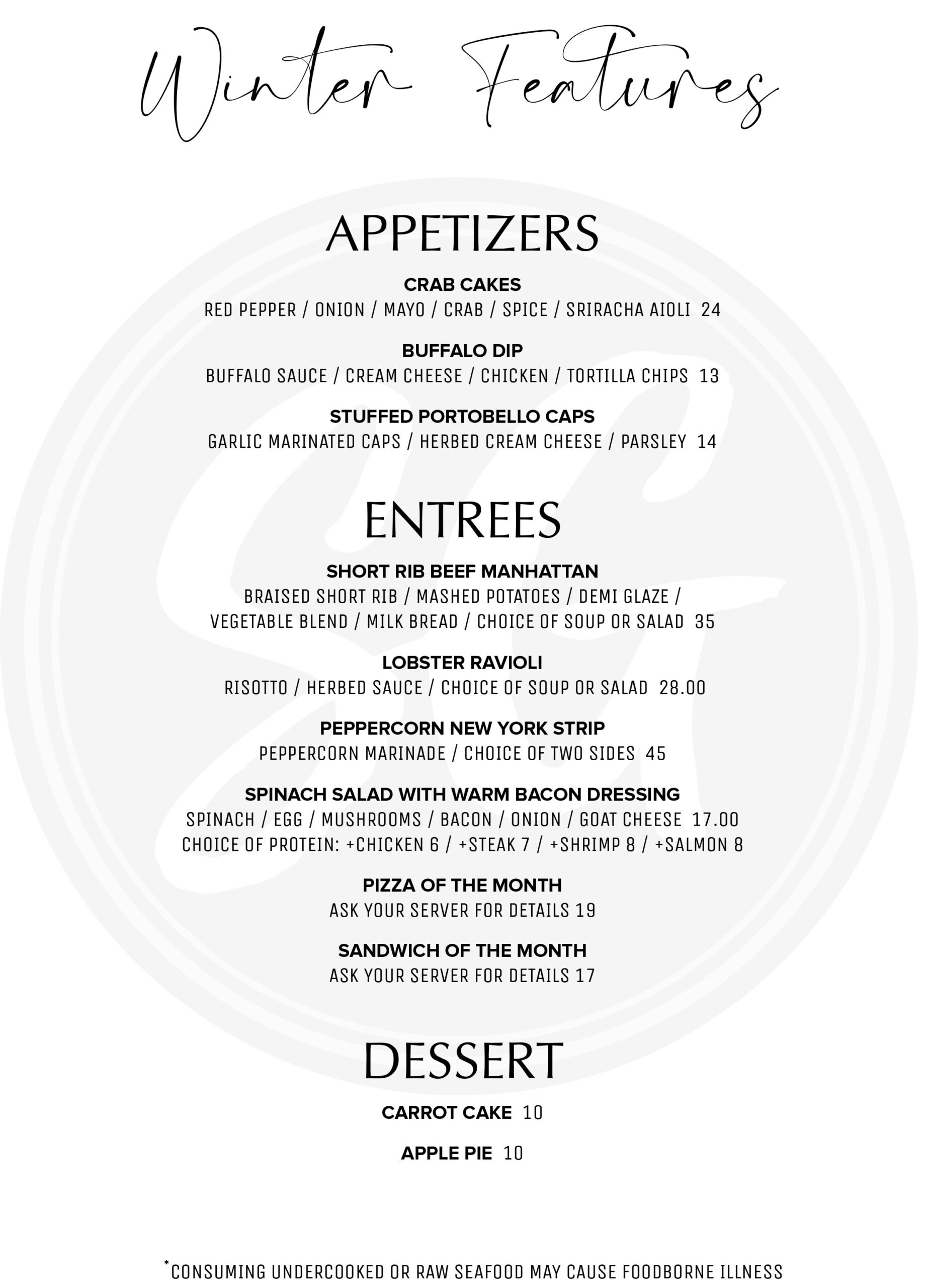 Summit Grill Winter Limited Time Offering Menu