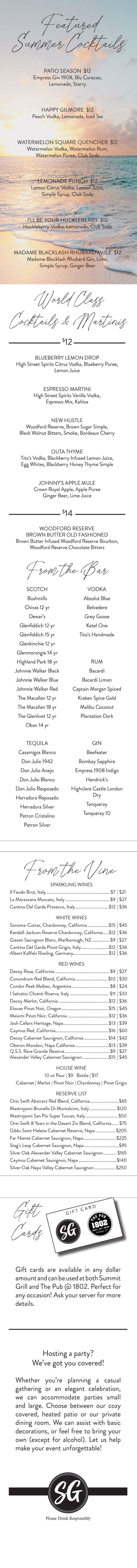 Summit Grill Kitchen Cocktails Drink Cocktail List Fort Wayne Summer 2026 